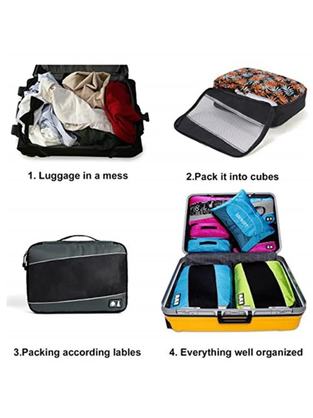 8 Set Packing Cubes Travel Organizer Luggage Bags Grey Blue 8PC Nylon Set